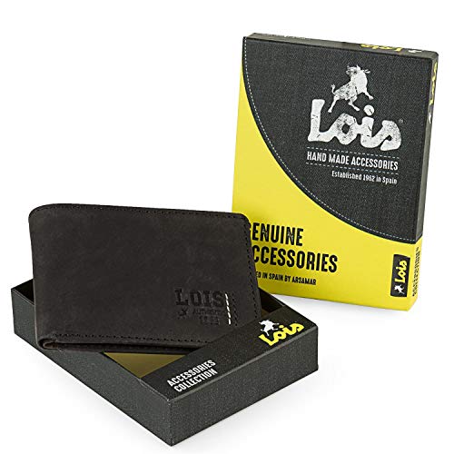 Lois - Cartera Hombre Piel Genuina Cuero. Monedero, Tarjetero con Sistema Bloqueo RFID. Marca Genuina y Original. Diseñada en España 202801, Color Marron