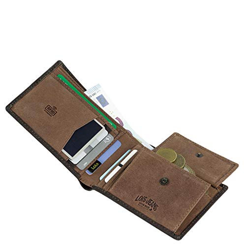 Lois - Cartera Hombre Piel Genuina Cuero. Monedero, Tarjetero con Sistema Bloqueo RFID. Marca Genuina y Original. Diseñada en España 202801, Color Marron