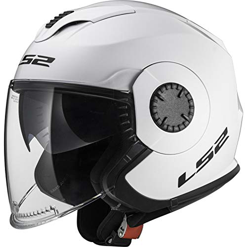 LS2 OF570 Verso Casco de Moto de Cara Abierta para Motocicleta, Scooter, Scooter, Deportes de Choque, Urbano, Certificado por la CEE, Color Blanco Brillante, XX-Large