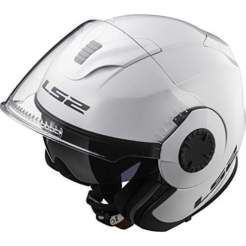 LS2 OF570 Verso Casco de Moto de Cara Abierta para Motocicleta, Scooter, Scooter, Deportes de Choque, Urbano, Certificado por la CEE, Color Blanco Brillante, XX-Large