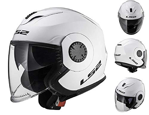 LS2 OF570 Verso Casco de Moto de Cara Abierta para Motocicleta, Scooter, Scooter, Deportes de Choque, Urbano, Certificado por la CEE, Color Blanco Brillante, XX-Large