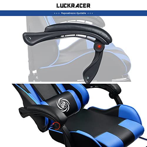 LUCKRACER Silla Gaming Escritorio con Reposapiés Oficina Cojín Lumbar para Masaje Reposabrazos de Carreras Respaldo Alto de Cuero PU
