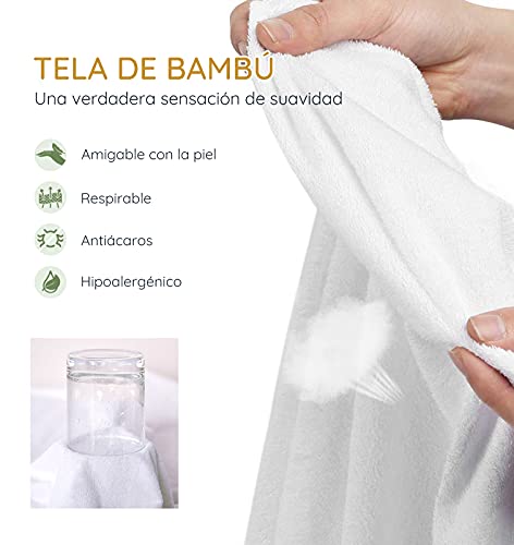 LUTE Protector Colchón 90x190/200 Impermeable y Antiacaros, Fibra de Bambú, Funda Colchón de Rizo, Transpirable, Fresco, Silencioso y Hipoalergénico con Esquinas Elásticas de 40cm de Profundidad