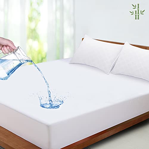 LUTE Protector Colchón 90x190/200 Impermeable y Antiacaros, Fibra de Bambú, Funda Colchón de Rizo, Transpirable, Fresco, Silencioso y Hipoalergénico con Esquinas Elásticas de 40cm de Profundidad