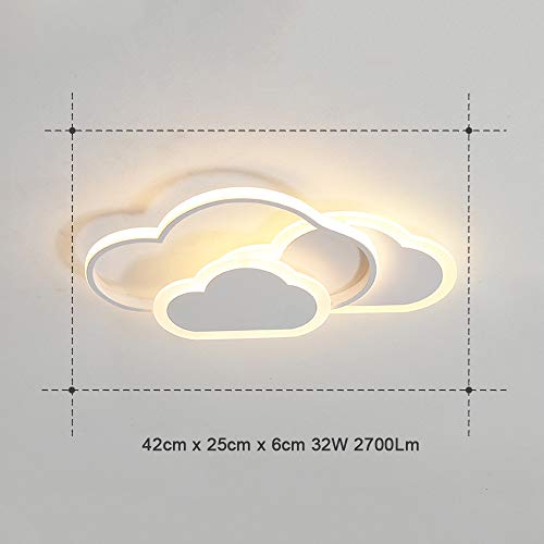 Luz de techo LED, lámpara de techo nube creativa, 32W 2700lm 42cm, con control remoto regulable 3000-6500K, blancas Aplique de pared para sala de estar Pasillo de dormitorio y habitación de infantil