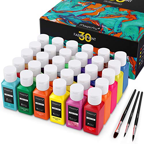 Magicfly Soft Pintura para Tela Textil Ropa Permanente Juego de 30 Colores 60 ML, Lavable & No se Necesita Calefacción, para Pintar Camisetas, Lona, Bolsas, Vaqueros, Zapatillas