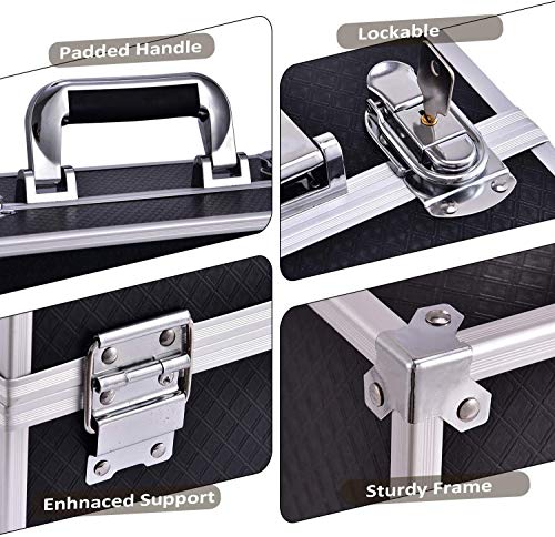 Maletin Maquillaje Grande Profesional Estuche Maquillaje Caja de Viaje Maletín Manicura Joyero Organizador Esmalte de Uñas con 6 Bandejas Regalos para Mujer 30.5x18x22.5cm, Negro