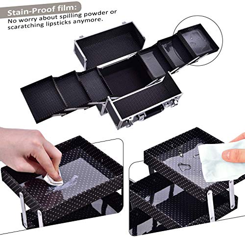 Maletin Maquillaje Grande Profesional Estuche Maquillaje Caja de Viaje Maletín Manicura Joyero Organizador Esmalte de Uñas con 6 Bandejas Regalos para Mujer 30.5x18x22.5cm, Negro