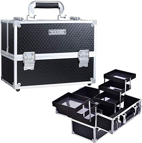 Maletin Maquillaje Grande Profesional Estuche Maquillaje Caja de Viaje Maletín Manicura Joyero Organizador Esmalte de Uñas con 6 Bandejas Regalos para Mujer 30.5x18x22.5cm, Negro