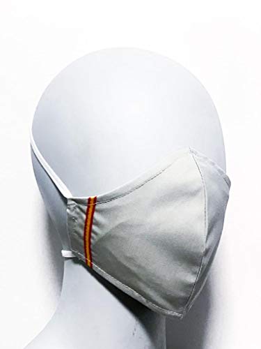 Mascarilla Higiénica multifunción, lavable, con sujeción a la cabeza salva orejas, algodón, tallaje adulto,M@SK MA02.GE2 GRIS BANDERA ESPAÑA 2 CINTAS