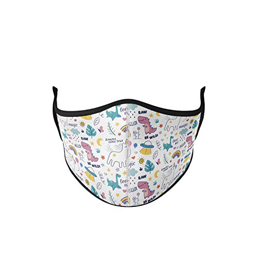 Mascarilla higiénica rosa niña con estampado de dinosaurios, de tela reutilizable, unisex, talla niños