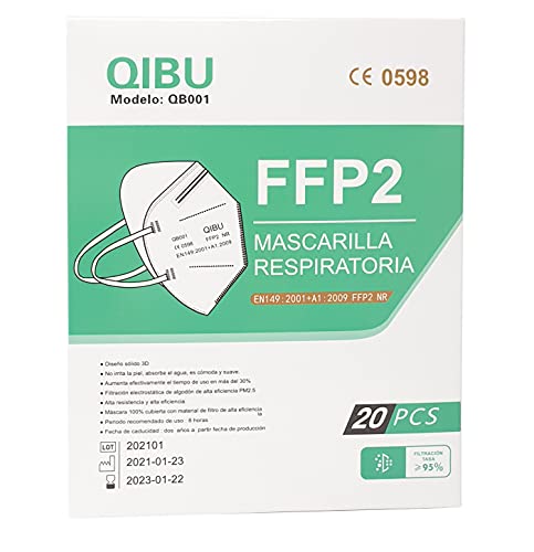 Mascarilla protectora de polvo y partículas caja 20 unidades ffp2 nr Homologada con certificación ce