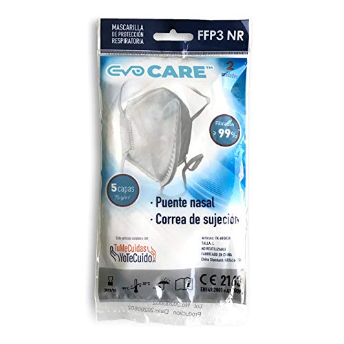 Mascarillas FFP3 Con certificado CE 2163 Adultos. 5 capas. 99% de filtración. Sujeción y respirabilidad máxima. Pack de 2 unidades.