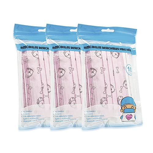 Mascarillas Higiénicas Infantiles Niños Colores Pack de 30 Unidades, Desechables, Homologados. (C6)