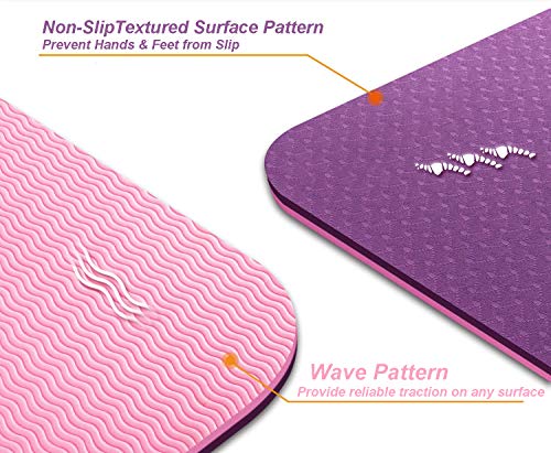 MAXYOGA® Esterilla Yoga de Medida Grande 183cm x 66cm x 6mm y Líneas de Alineación grabadas a Laser Colchoneta Yoga Mat Antideslizante y Ligera de Material Ecológico TPE. Morado