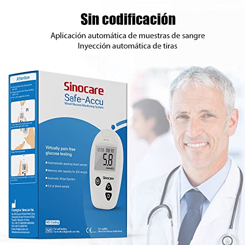 Medidor de glucosa en sangre - Safe Accu - Kit de control de diabetes Kit de prueba de azúcar en sangre Sin codificación con 25 tiras de prueba de glucosa en sangre mg/dL