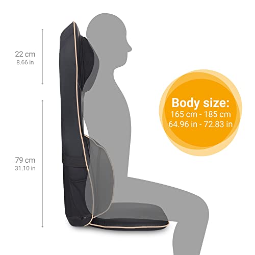 medisana MC 825 Almohadilla de masaje Shiatsu para espalda y cuello, con acupresión, masaje de cuello, función de calor, 3 intensidades, función de luz roja, control remoto, bolsa de almacenamiento