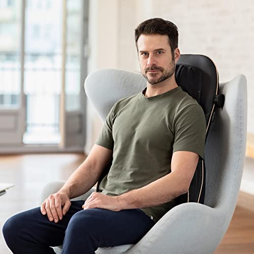 medisana MC 825 Almohadilla de masaje Shiatsu para espalda y cuello, con acupresión, masaje de cuello, función de calor, 3 intensidades, función de luz roja, control remoto, bolsa de almacenamiento