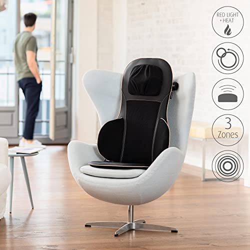 medisana MC 825 Almohadilla de masaje Shiatsu para espalda y cuello, con acupresión, masaje de cuello, función de calor, 3 intensidades, función de luz roja, control remoto, bolsa de almacenamiento