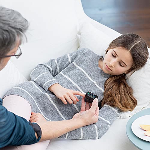 medisana PM 100 Pulsioxímetro medición de la saturación de oxígeno en la sangre, pulsioxímetro de dedo con pantalla OLED y funcionamiento de un solo toque en negro