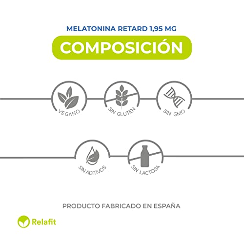Melatonina Retard Pura 1,95 mg – 60 Microtabletas | Relafit – Laboratorios MS | Suministro para 2 meses | Efecto Liberación Prolongada | Ayuda con el insomnio o trastornos del sueño | Vegano