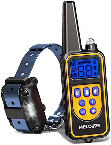 Meloive Collar adiestramiento para Perros,Collar antiladridos,Recargable y Resistencia al Agua de IP67 con un Alcance de 800m con 99 Niveles de Modo de Vibración, Advertencia de Sonido, Luz.