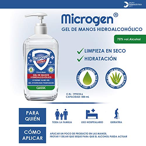 Microgen Protect Gel Hidroalcohólico, Aloe Vera, 500 Mililitro