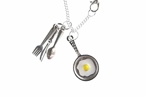 Miniblings Cadena Pan + Cubiertos sartén de freír Cuchara Tenedor Cuchillo de 60cm