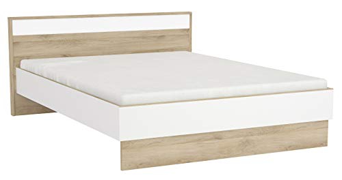 Miroytengo Cama Matrimonio Santorini con cabecero Color Roble y Blanco Dormitorio habitación Mueble 140x190 cm