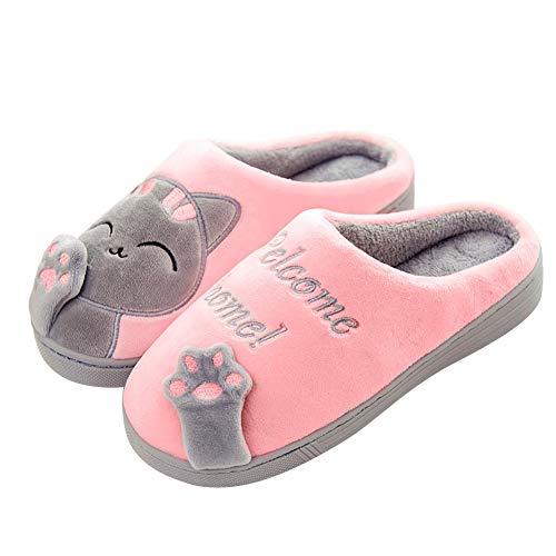 Mishansha Zapatillas Invierno Mujer Casa Zapatos Antideslizante Caliente Pantuflas Casa Cómodas Suave Slippers Suela de Goma Rosa Gr 35/36 EU (Tamaño del Fabricante 36/37EU)