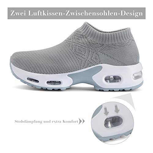 Mishansha Zapatillas Mujer Deporte Gimnasio Zapatos Mesh Ligero Bambas para Andar Correr Casual Sneakers Gris C N, Gr.36 EU