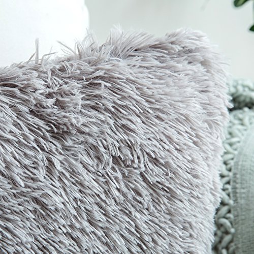 MIULEE Juego de 2 Cojines Protectores Faux Fur Throw Funda de cojín Deluxe Home Decorativo Cuadrados y Suaves Cojines PeloPara la Hogar Sofá Cama del24 x24 Inch 60x60cm Gris