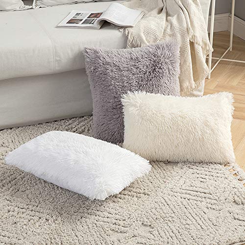 MIULEE Juego de 2 Cojines Protectores Faux Fur Throw Funda de cojín Deluxe Home Decorativo Cuadrados y Suaves Cojines PeloPara la Hogar Sofá Cama del24 x24 Inch 60x60cm Gris