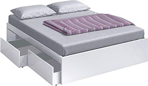 Mobelcenter – Cama con 4 cajones Kendra para colchones de 150x190 cm - Cama de Matrimonio Acabado Color Blanco Artik – Medidas: Ancho: 156 cm x Fondo: 196 cm x Alto: 37 cm (Blanco Artik) - (0889)