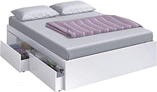 Mobelcenter – Cama con 4 cajones Kendra para colchones de 150x190 cm - Cama de Matrimonio Acabado Color Blanco Artik – Medidas: Ancho: 156 cm x Fondo: 196 cm x Alto: 37 cm (Blanco Artik) - (0889)