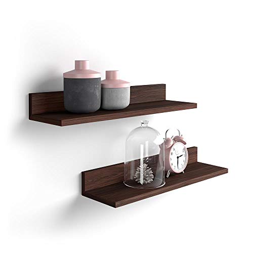 MOBILI FIVER, Par de estantes, Modelo Rachele, de MDF, 60 cm, Color Roble Oscuro - Wenguè, Aglomerado y Melamina, Made in Italy