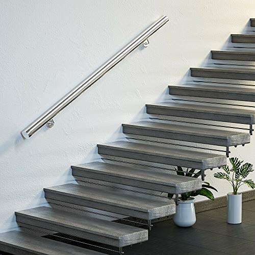 Monzana Pasamanos de acero inoxidable barandilla de pared para escalera 300 cm con soporte de pared resistente interior