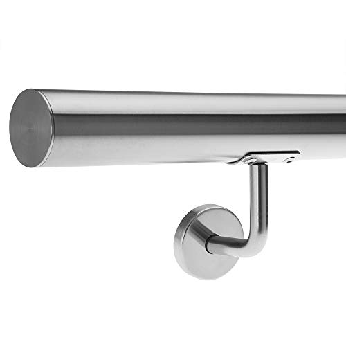 Monzana Pasamanos de acero inoxidable barandilla de pared para escalera 300 cm con soporte de pared resistente interior