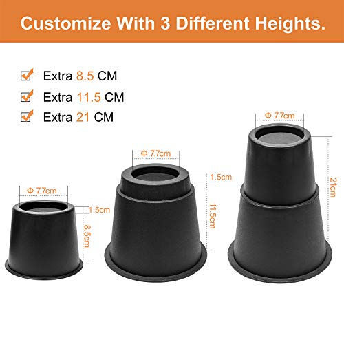 MOVEONSTEP Muebles Elevadores de Cama 8 PCS Elevadores Ajustables para Camas, Mesas sillas o Mobiliario 7.5, 13, 20.5CM-Negro