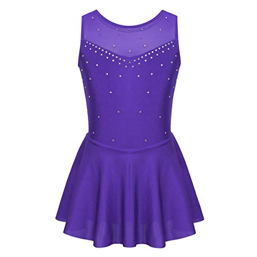 Mufeng Vestido de Leotardo de Color Sólido sin Mangas para Niñas Maillot Patinaje Artístico Baile Disfraz Bailarina con Volantes Gimnasia Violeta A 7-8 años