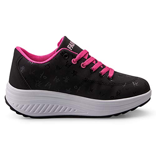 Mujer Adelgazar Zapatos Sneakers para Caminar Zapatillas Aptitud Cuña Plataforma Zapatos（37,Negro