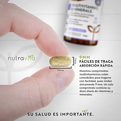 Multivitaminas y Minerales - 365 Comprimidos Veganos - Complejo Vitaminico con 26 Activos Esenciales Vitamina D3, C, A, B, E, Yodo, Selenio, Calcio, Hierro, Zinc - Multivitamínicos para Hombre y Mujer