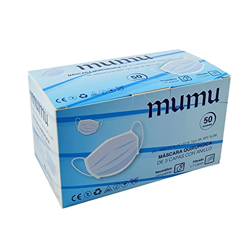 MUMU PACK DE 50 MASCARILLAS QUIRÚRGICAS Desechables Tipo IIR BFE ≥ 98% MASCARILLA QUIRÚRGICA Homologadas