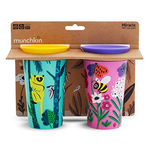 Munchkin Miracle 360 grados Wildlove - Vaso Antiderrames, Set de 2, Abeja/Lémur, 266 ml