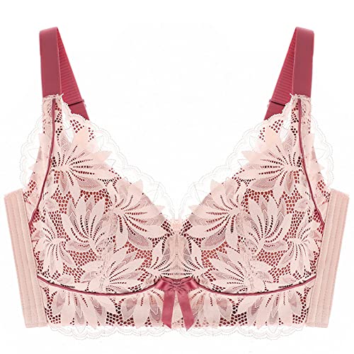 N - A Mujer algodón Sujetador inalámbrico sin Fisuras Axilas Axilas gordas Suave Confort Liso Floral Encaje Plus stagse Sujetador,Rosado,80E