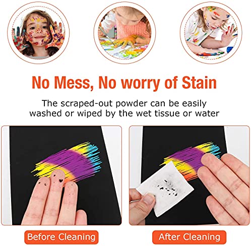 NALCY Papel para Rascar 50 hojas Dibujo Scratch Arte de Raspado con 5 Estilográficas De Madera 4 Reglas De Dibujo y 1 Sacapuntas para Niñas o Niños 19.5 x 13.5 cm