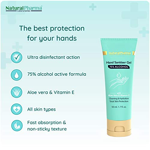 Natural Pharma Laboratories Gel Hidroalcohólico de Manos Pack 5x50 ml. Fórmula Activa al 75%. Gel Higienizante con Aloe Vera y Vitamina E. Máxima Protección.