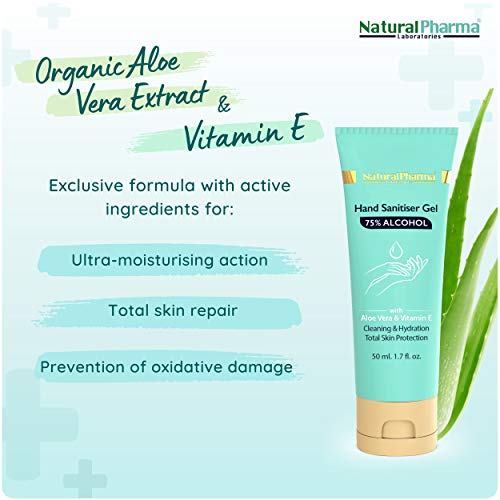 Natural Pharma Laboratories Gel Hidroalcohólico de Manos Pack 5x50 ml. Fórmula Activa al 75%. Gel Higienizante con Aloe Vera y Vitamina E. Máxima Protección.