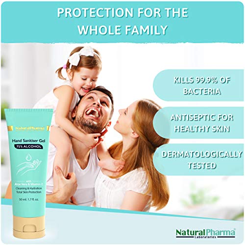 Natural Pharma Laboratories Gel Hidroalcohólico de Manos Pack 5x50 ml. Fórmula Activa al 75%. Gel Higienizante con Aloe Vera y Vitamina E. Máxima Protección.