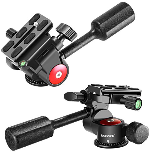 Neewer Rótula de Trípode de Una Sola Manija Rotación 360 Grados Tridimensional, con 1/4-3/8 Pulgada Tornillo para Trípode Monopie Soporte de Luz, Carga Máxima 10 Kg (Rojo+Negro)